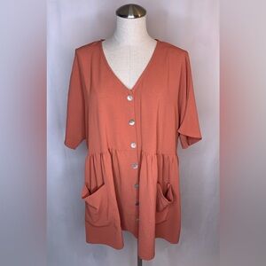 Entro oversized blouse size large flattering burnt orange shirt with pockets